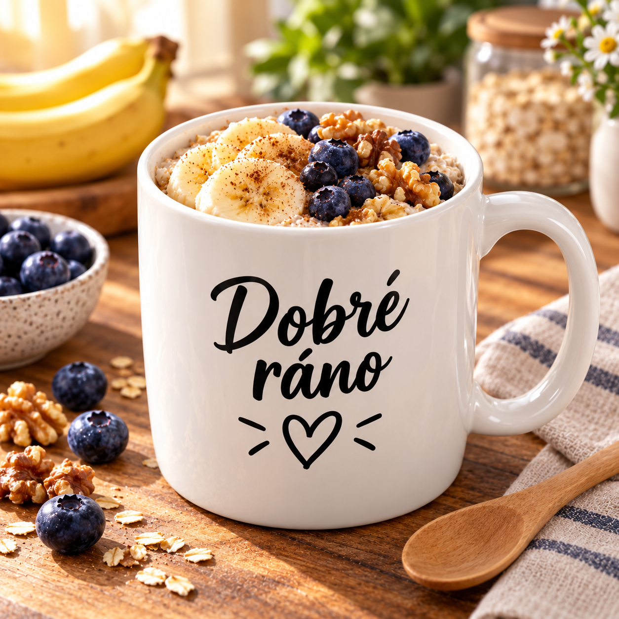 Vanilkový mug cake s malinami a borůvkami ve fotohrnku