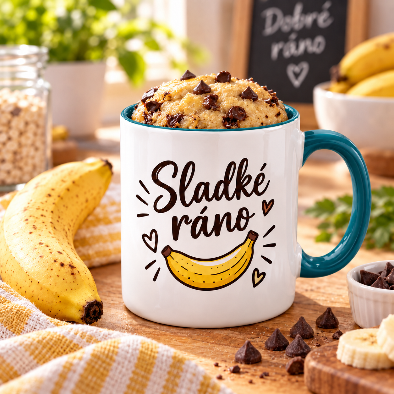 Čokoládový mug cake v růžovém mramorovaném hrnku