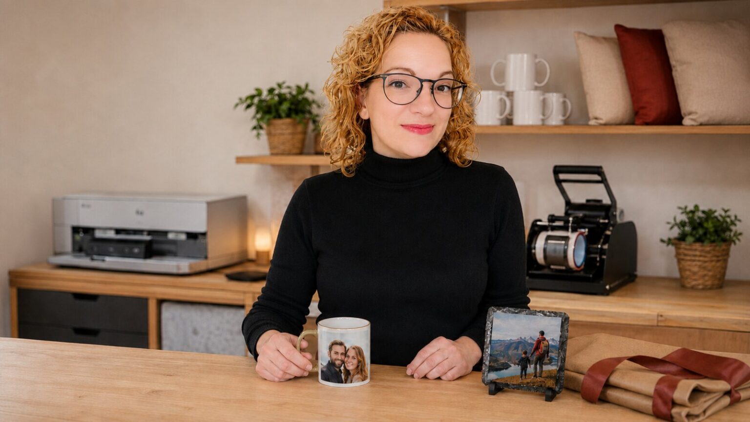 Renáta Schäfferová v dílně TisknuDárky s hotovými fotodárky